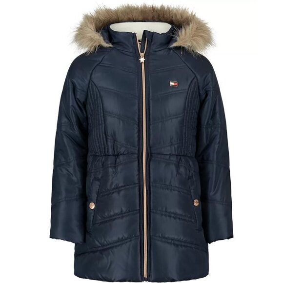 Tommy Hilfiger Little Girls Hooded Puffer Jacket in Navy Size 5/6 MSRP $110 NWT